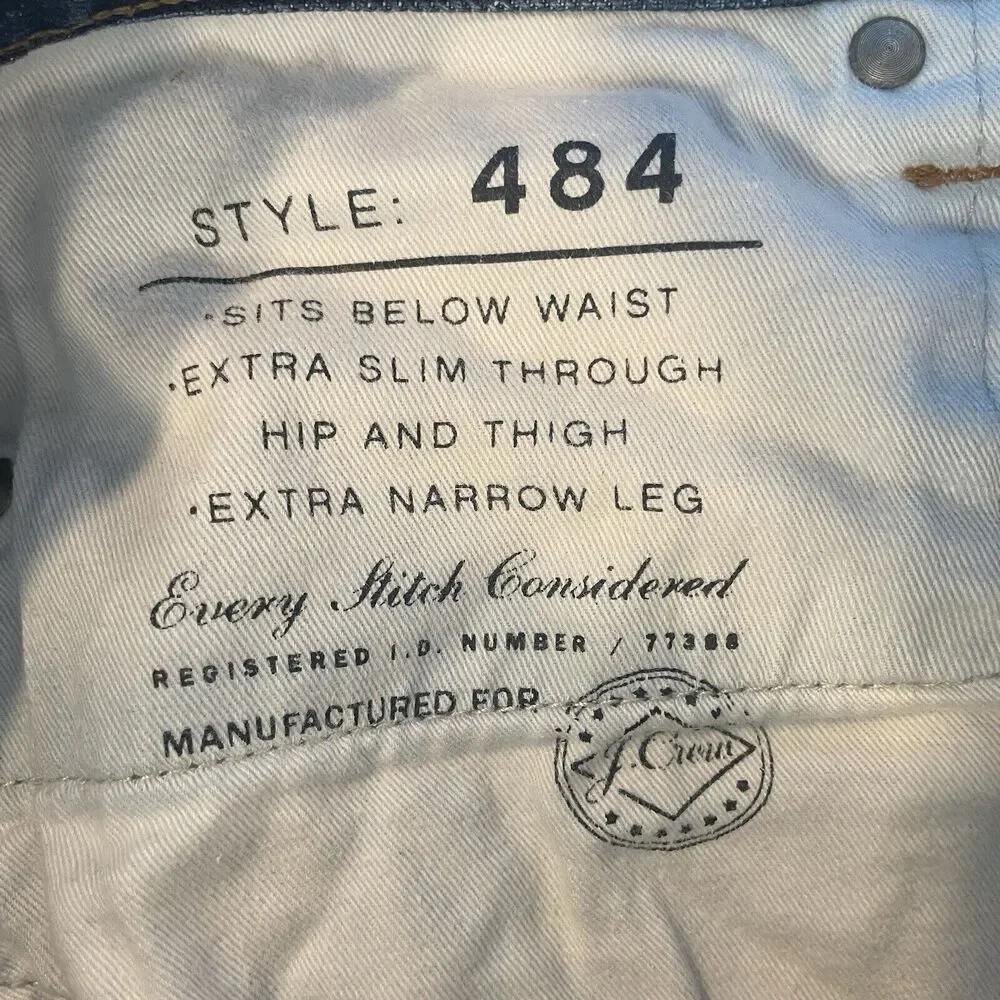 J Crew Men's 484 Slim Fit Jeans Straight Leg 32 x‎ 34 Tapered Dark Wash Jcrew